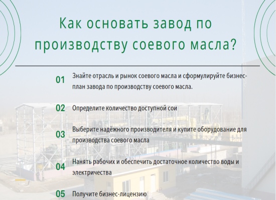 Как основать завод по производству соевого масла? Какие вопросы требуют внимания?